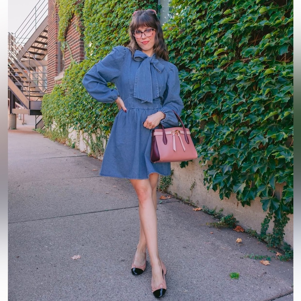 Denim Bow-Front Mini Dress